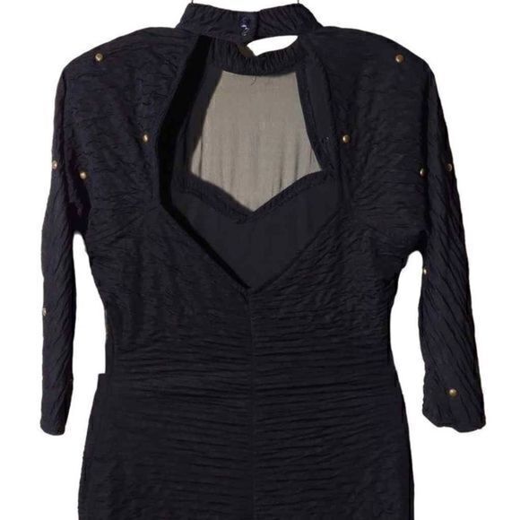 Absolutely! 80s Black Bodycon Mini Dress with Brass Stud Detailing and Choker Ne - Picture 6 of 15